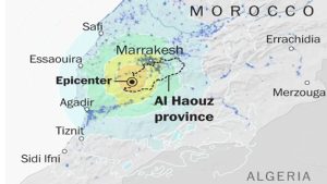 האזור שנפגע ברעידת האדמה במרוקו מקור USGS WorldPop, Natural Earth